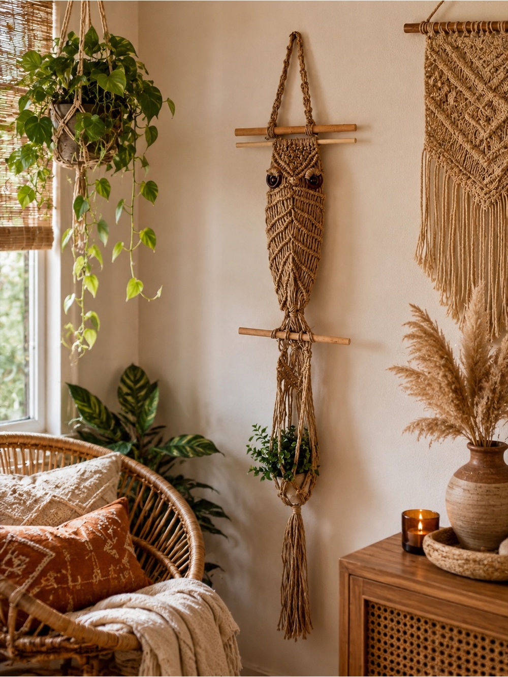 Macramé owl plant hanger